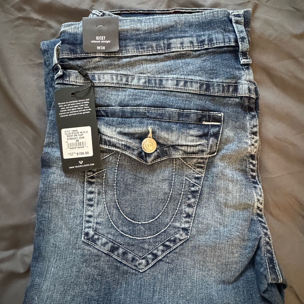 True Religion Men's Ricky flap Straight Jeans - Blue